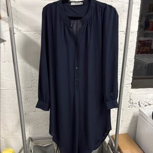 Elegant Navy Blue Women's Dress or Oversized Button Down - Medium - Long Sleeve